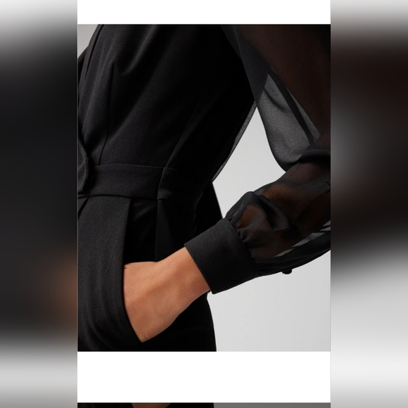 Petite Long Sleeve Sheer Sleeveless Jumpsuit - Picture 2 of 7